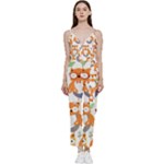 Cute Colorful Owl Cartoon Seamless Pattern V-Neck Camisole Jumpsuit