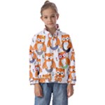 Cute Colorful Owl Cartoon Seamless Pattern Kids  Half Zip Hoodie