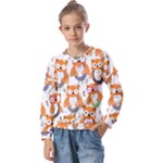 Cute Colorful Owl Cartoon Seamless Pattern Kids  Long Sleeve T-Shirt with Frill 