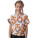 Cute Colorful Owl Cartoon Seamless Pattern Kids  Cut Out Flutter Sleeves
