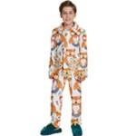 Cute Colorful Owl Cartoon Seamless Pattern Kids  Long Sleeve Velvet Pajamas Set