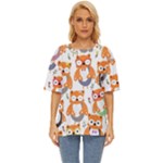 Cute Colorful Owl Cartoon Seamless Pattern Oversized Basic T-Shirt