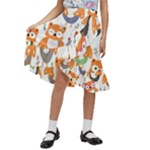 Cute Colorful Owl Cartoon Seamless Pattern Kids  Ruffle Flared Wrap Midi Skirt