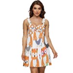 Cute Colorful Owl Cartoon Seamless Pattern Ruffle Strap Babydoll Chiffon Dress