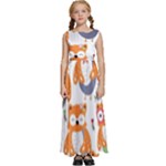 Cute Colorful Owl Cartoon Seamless Pattern Kids  Satin Sleeveless Maxi Dress