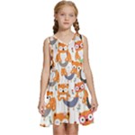 Cute Colorful Owl Cartoon Seamless Pattern Kids  Sleeveless Tiered Mini Dress
