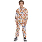 Cute Colorful Owl Cartoon Seamless Pattern Kids  Sweatshirt set