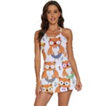 Cute Colorful Owl Cartoon Seamless Pattern 2-in-1 Flare Activity Dress