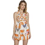 Cute Colorful Owl Cartoon Seamless Pattern Sleeveless High Waist Mini Dress