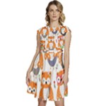 Cute Colorful Owl Cartoon Seamless Pattern Cap Sleeve High Waist Dress