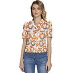 Cute Colorful Owl Cartoon Seamless Pattern Puffed Short Sleeve Button Up Jacket