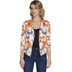 Cute Colorful Owl Cartoon Seamless Pattern Women s Casual 3/4 Sleeve Spring Jacket