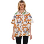 Cute Colorful Owl Cartoon Seamless Pattern Women s Batwing Button Up Shirt