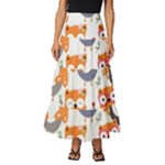 Cute Colorful Owl Cartoon Seamless Pattern Tiered Ruffle Maxi Skirt