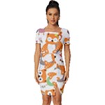 Cute Colorful Owl Cartoon Seamless Pattern Fitted Knot Split End Bodycon Dress