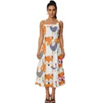 Cute Colorful Owl Cartoon Seamless Pattern Square Neckline Tiered Midi Dress
