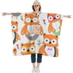 Cute Colorful Owl Cartoon Seamless Pattern Women s Hooded Rain Ponchos