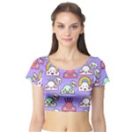 Cloud Seamless Pattern Short Sleeve Crop Top