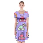 Cloud Seamless Pattern Short Sleeve V-neck Flare Dress