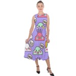 Cloud Seamless Pattern Midi Tie-Back Chiffon Dress
