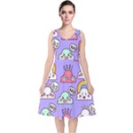 Cloud Seamless Pattern V-Neck Midi Sleeveless Dress 