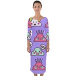 Cloud Seamless Pattern Quarter Sleeve Midi Bodycon Dress