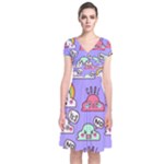 Cloud Seamless Pattern Short Sleeve Front Wrap Dress