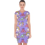 Cloud Seamless Pattern Capsleeve Drawstring Dress 