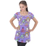 Cloud Seamless Pattern Puff Sleeve Tunic Top