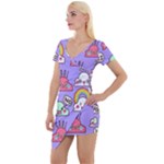 Cloud Seamless Pattern Short Sleeve Asymmetric Mini Dress