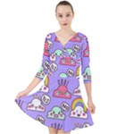 Cloud Seamless Pattern Quarter Sleeve Front Wrap Dress