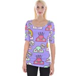 Cloud Seamless Pattern Wide Neckline T-Shirt