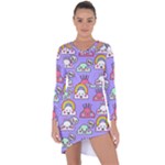 Cloud Seamless Pattern Asymmetric Cut-Out Shift Dress