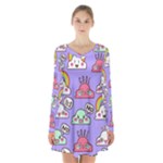 Cloud Seamless Pattern Long Sleeve Velvet V-neck Dress