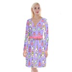 Cloud Seamless Pattern Long Sleeve Velvet Front Wrap Dress