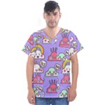Cloud Seamless Pattern Men s V-Neck Scrub Top