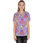 Cloud Seamless Pattern Women s V-Neck Scrub Top