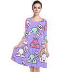 Cloud Seamless Pattern Quarter Sleeve Waist Band Dress