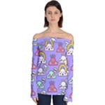 Cloud Seamless Pattern Off Shoulder Long Sleeve Top