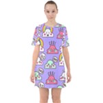 Cloud Seamless Pattern Sixties Short Sleeve Mini Dress
