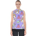 Cloud Seamless Pattern Mock Neck Shell Top