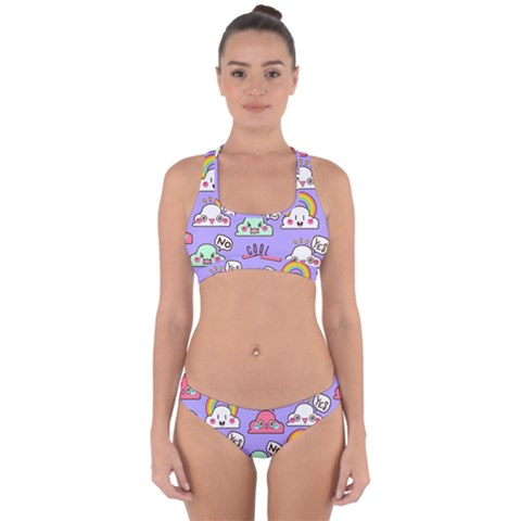 Cloud Seamless Pattern Cross Back Hipster Bikini Set from ArtsNow.com