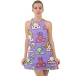 Cloud Seamless Pattern Halter Tie Back Chiffon Dress