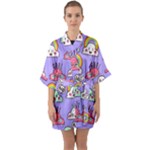 Cloud Seamless Pattern Half Sleeve Satin Kimono 