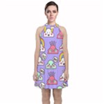Cloud Seamless Pattern Velvet Halter Neckline Dress 