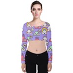 Cloud Seamless Pattern Velvet Long Sleeve Crop Top