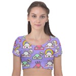 Cloud Seamless Pattern Velvet Short Sleeve Crop Top 
