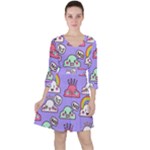 Cloud Seamless Pattern Quarter Sleeve Ruffle Waist Dress