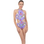 Cloud Seamless Pattern Halter Side Cut Swimsuit
