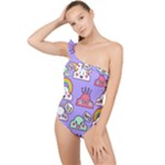 Cloud Seamless Pattern Frilly One Shoulder Swimsuit